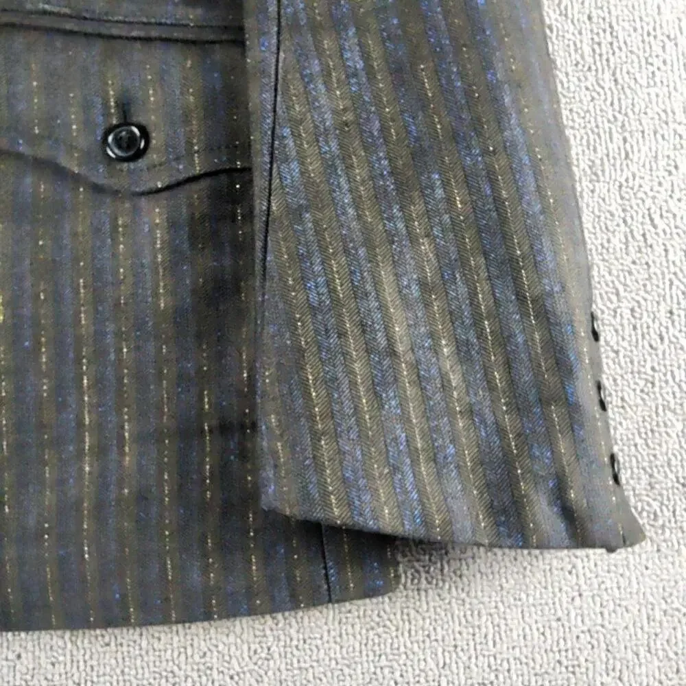 Diesel Blazer Mens L Gray Blue Gold Cotton Metal Sport Coat Jacket Italy HTF